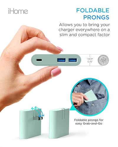 iHome Cargador de Pared USB multipuerto 32 W AC Pro: estación de Carga para Varios Dispositivos con 3 Puertos USB (1 USB-C, 2 USB-A): Carga rápida, compatibilidad Universal