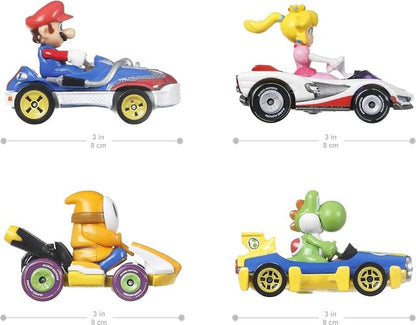 Hot Wheels Mario Kart, Paquete de 4 Autos, Vehículos de Juguete para niños de 3 años en adelante