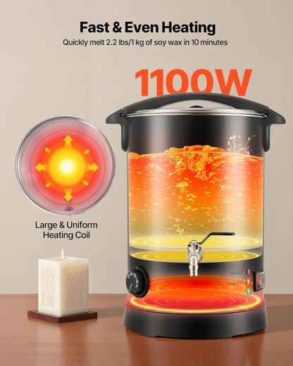 VEVOR Fundidor de cera para hacer velas, 10.6 cuartos de galón, calentamiento rápido y uniforme, con pico vertedor fácil y control de temperatura, crisol de cera para hacer velas y jabones