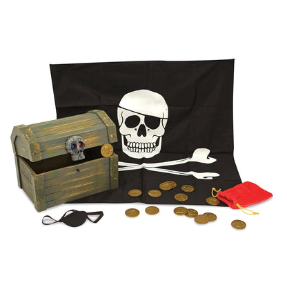 Melissa & Doug Cofre Pirata de Madera, Set de Cofre del Tesoro, Juego de Simulación, Accesorios para Disfraz de Pirata