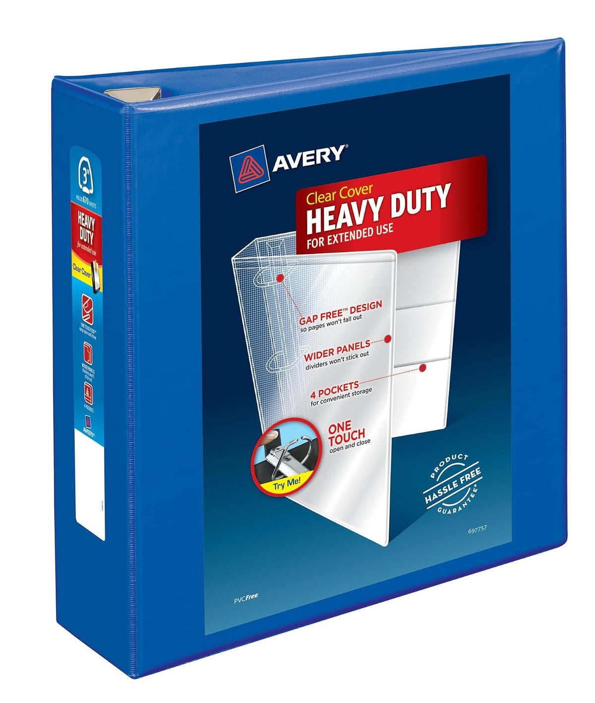 Avery Heavy Duty View - Carpeta de 3 anillas, anillos EZD de un toque de 3 pulgadas, 1 carpeta azul pacífico (79811)
