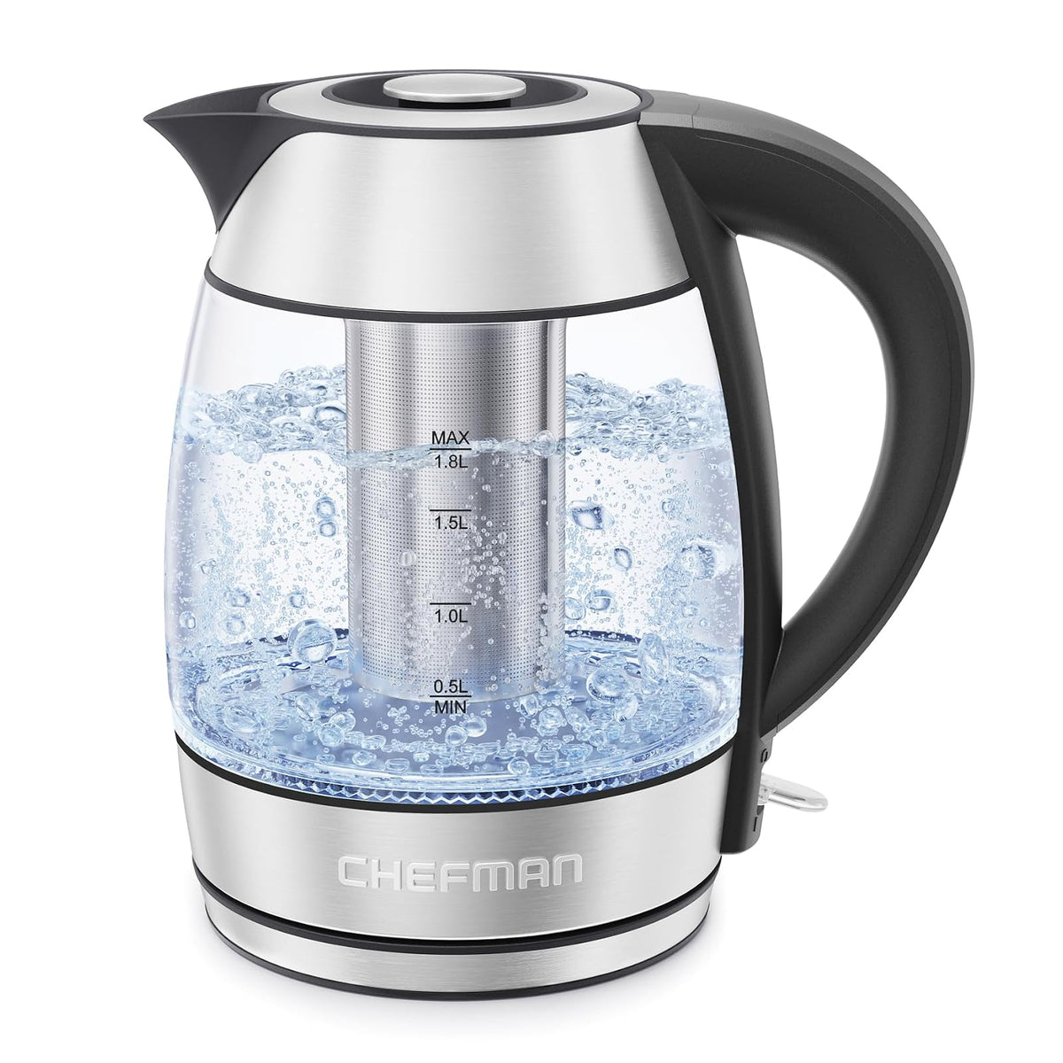 Chefman Hervidor Eléctrico con Control de Temperatura 1.7L - Negro - Acero Inoxidable - Transparente