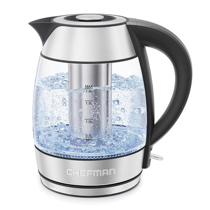 Chefman Hervidor Eléctrico con Control de Temperatura 1.7L - Negro - Acero Inoxidable - Transparente