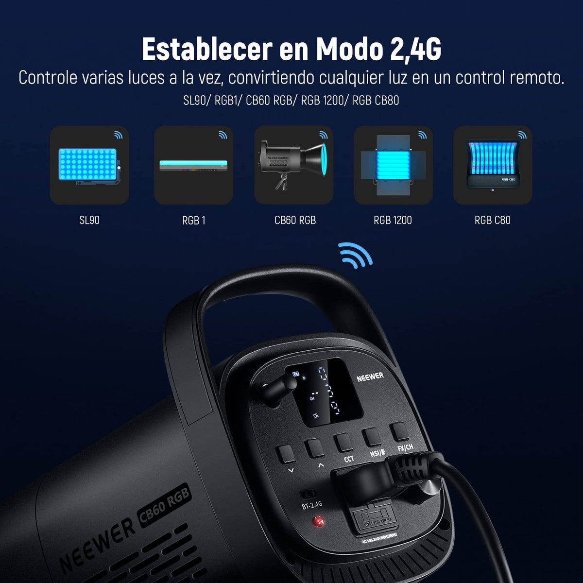 NEEWER CB60 RGB 70W Luz Vídeo LED, Bowens Mount COB Todo Color 18000Lux/1m CCT 2700K~6500K CRI97+ 17 Escenas de Iluminación App Control Iluminación Continua para Fotografía, Luz de Vídeo de Estudio