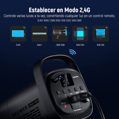 NEEWER CB60 RGB 70W Luz Vídeo LED, Bowens Mount COB Todo Color 18000Lux/1m CCT 2700K~6500K CRI97+ 17 Escenas de Iluminación App Control Iluminación Continua para Fotografía, Luz de Vídeo de Estudio