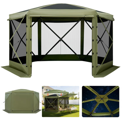 VEVOR Carpa Plegable de 6 Lados 3,6 x 3,6 m, Pérgola de Jardín con Techo Desmontable y Bolsa de Transporte, Carpa de Exterior para 8 a 10 Personas, para Fiesta, Camping, Playa, Patio, Jardín, Verde