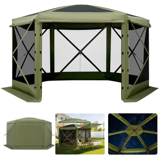 VEVOR Carpa Plegable de 6 Lados 3,6 x 3,6 m, Pérgola de Jardín con Techo Desmontable y Bolsa de Transporte, Carpa de Exterior para 8 a 10 Personas, para Fiesta, Camping, Playa, Patio, Jardín, Verde