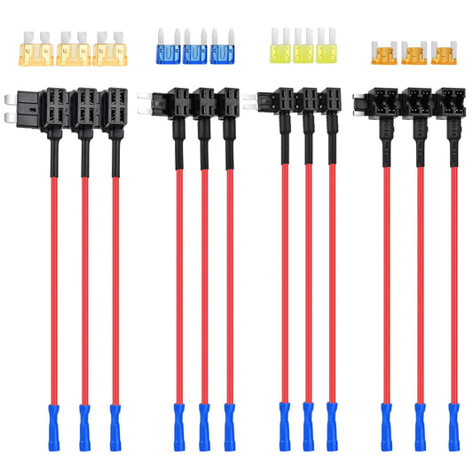 Nilight Juego de 12 Portafusibles 50062L, 4 Tipos: Estándar, Mini, Micro2 y Perfil Bajo, 12 V