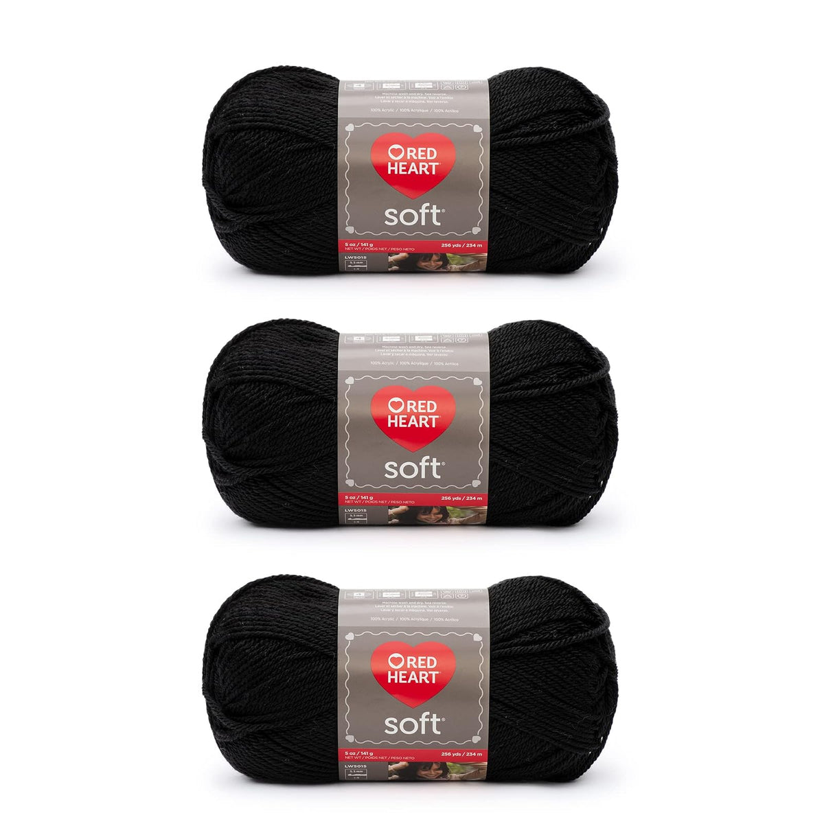 Red Heart Soft Estambre Acrílico, Paquete de 3 - Negro - Paquete de 3