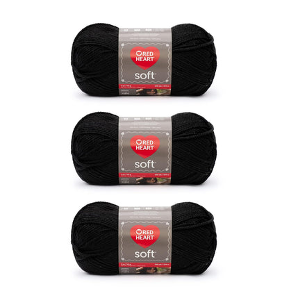 Red Heart Soft Estambre Acrílico, Paquete de 3 - Negro - Paquete de 3