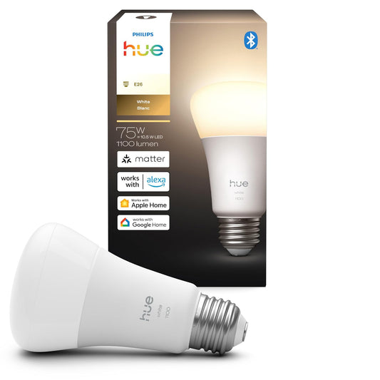 Philips Hue - foco LED inteligente A19, luz blanca cálida 2700 K, base E26, 10,5 W, 1100 lúmenes, regulable, funciona con Alexa, Google Assistant y Apple Home, 1 paquete