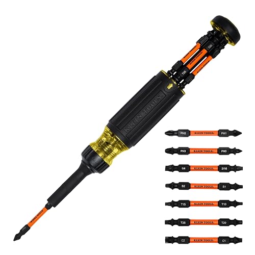 Klein Tools 32315HD Destornillador de matraca de múltiples puntas 15 en 1, clasificado por impacto, 7 puntas de zona de torsión ProFlex de doble extremo, tuerca de 1/4 pulgada, 8 piezas