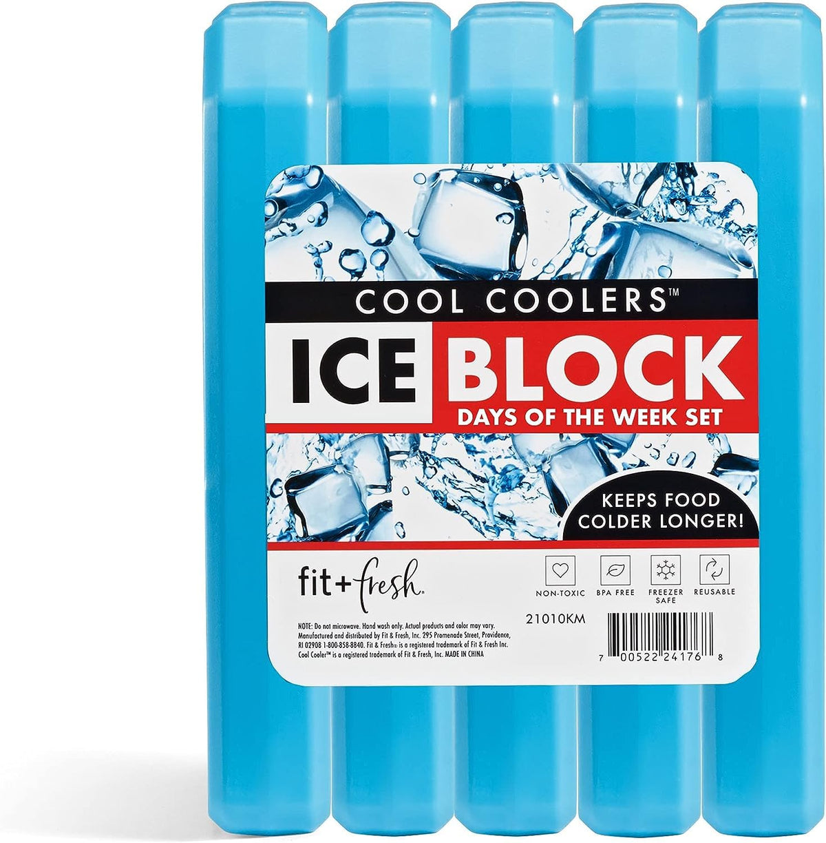Fit & Fresh Cool Coolers, paquete de 5 bloques de hielo para días de la semana, paquetes de hielo compactos y reutilizables para loncheras y enfriadores, azul