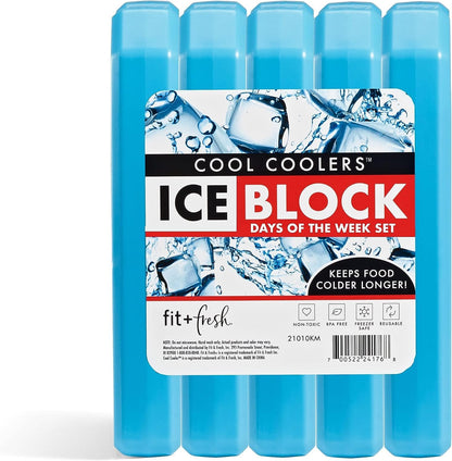 Fit & Fresh Cool Coolers, paquete de 5 bloques de hielo para días de la semana, paquetes de hielo compactos y reutilizables para loncheras y enfriadores, azul