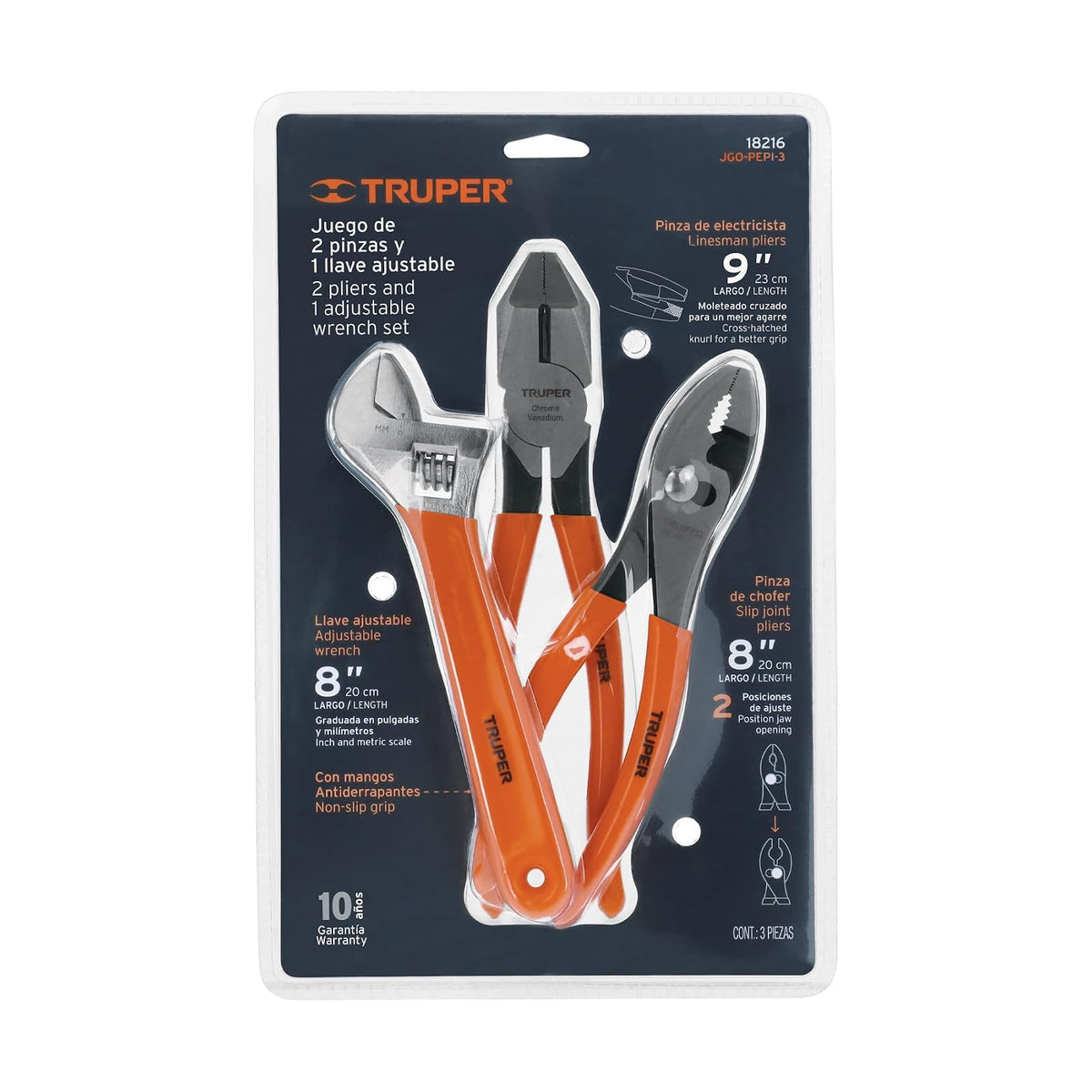Truper JGO-PEPI-3, Juego de perico y pinzas, 3 piezas