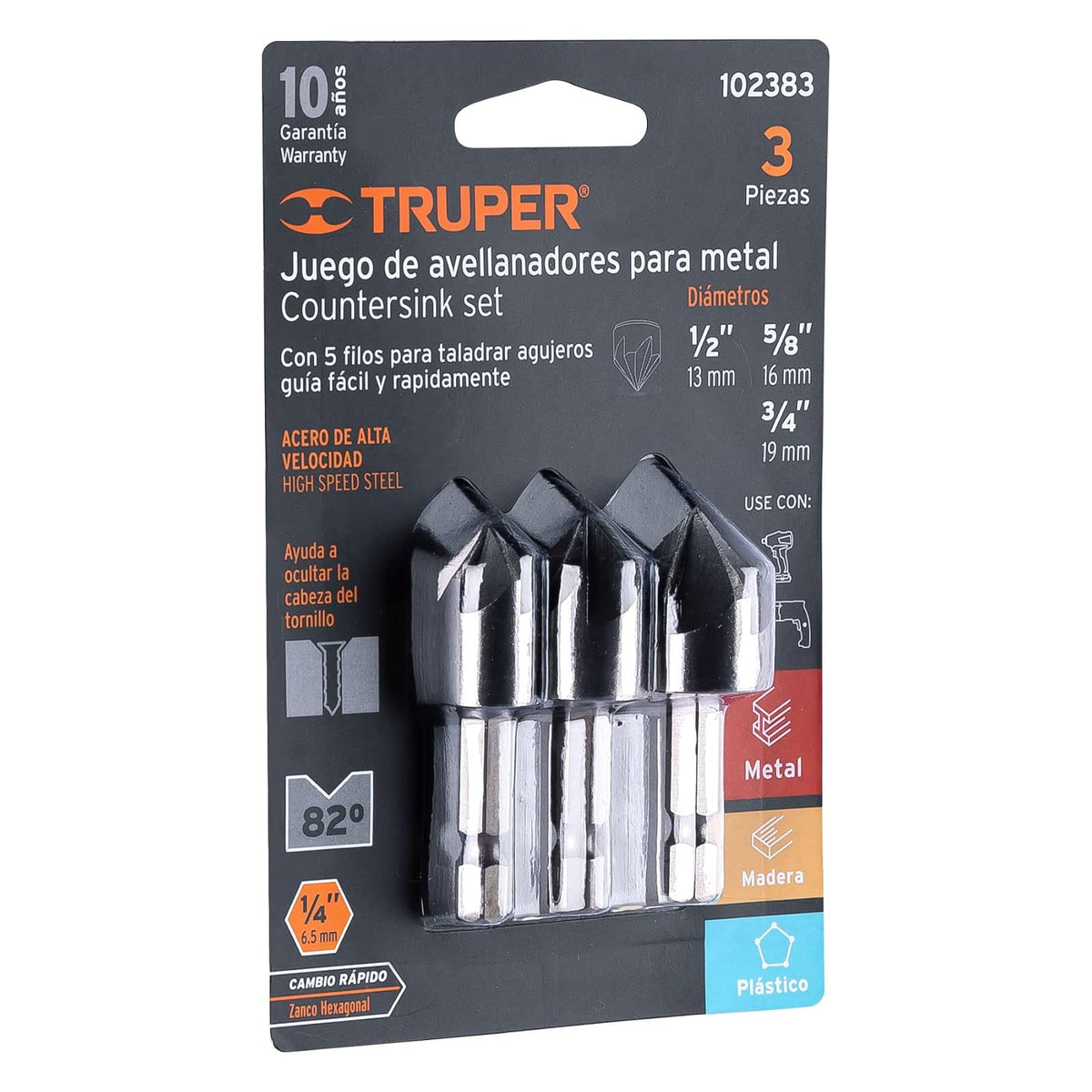 Truper JAV-3, Juego de 3 avellanadores HSS