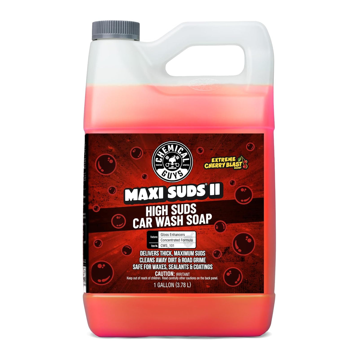 Chemical Guys Maxi-Suds II Jabón Espumoso para Lavado de Autos - 1 Gallon (128 fl. OZ) - Esencia de cereza