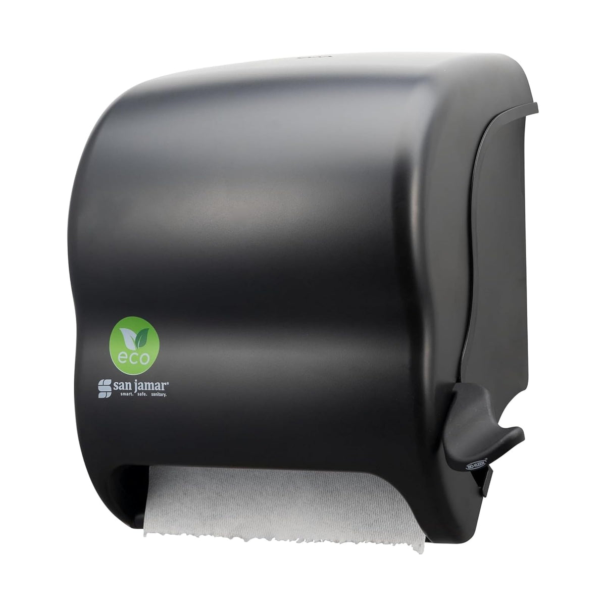 San Jamar - Dispensador de toallas de papel de palanca de plástico reciclado, dispensador manual de toallas, dispensador montado en la pared con cero residuos para el hogar y el negocio, rollos de 8 pulgadas, color negro