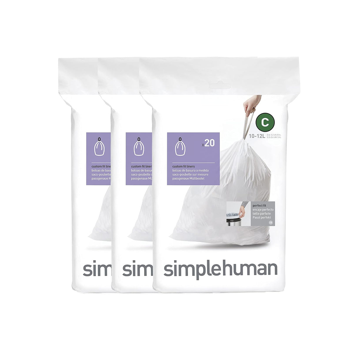 simplehuman Bolsas para Bote de Basura con Cordón Código B/C - 60 bolsas - código C