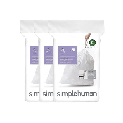 simplehuman Bolsas para Bote de Basura con Cordón Código B/C - 60 bolsas - código C