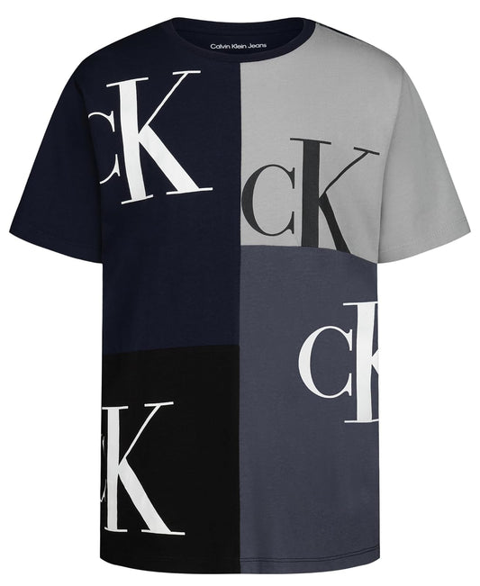 Calvin Klein Playera de Manga Corta con Cuello Redondo, diseño de Logotipo Impreso en Toda la Superficie Camiseta para Niños