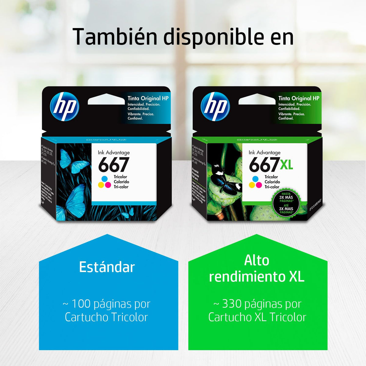 HP Cartucho de Tinta 667XL Tricolor Original, Compatibilidad con Impresoras DeskJet Ink Advantage 1275, 2374, 2375, 2376, 2775, 2776, 6076, 6476, 6476, Rendimiento hasta 330 páginas (3YM80AL)