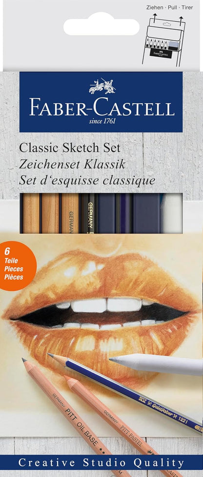 Faber-Castell Set de Carboncillos Goldfaber, Difuminador y Goma Moldeable - Juego de bocetos clásicos