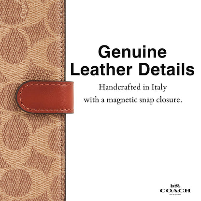 Coach Signature - Funda de Lona Desmontable de Dos Piezas para iPhone 15 Pro MAX, Compatible con Carga inalámbrica, Color café