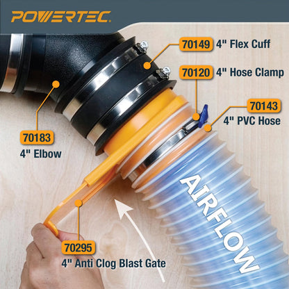 POWERTEC 70183 - Codo de 45 grados de plástico ABS en ángulo recto (negro)