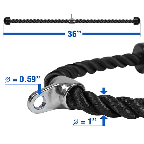 Yes4All Cuerda para Tríceps, 27" y 36" Accesorios para Poleas Gym en Casa, Agarres y Manerales - Ideal para Entrenamiento de Brazos y Espalda