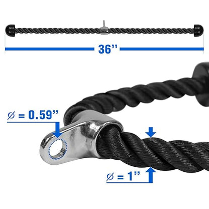 Yes4All Cuerda para Tríceps, 27" y 36" Accesorios para Poleas Gym en Casa, Agarres y Manerales - Ideal para Entrenamiento de Brazos y Espalda