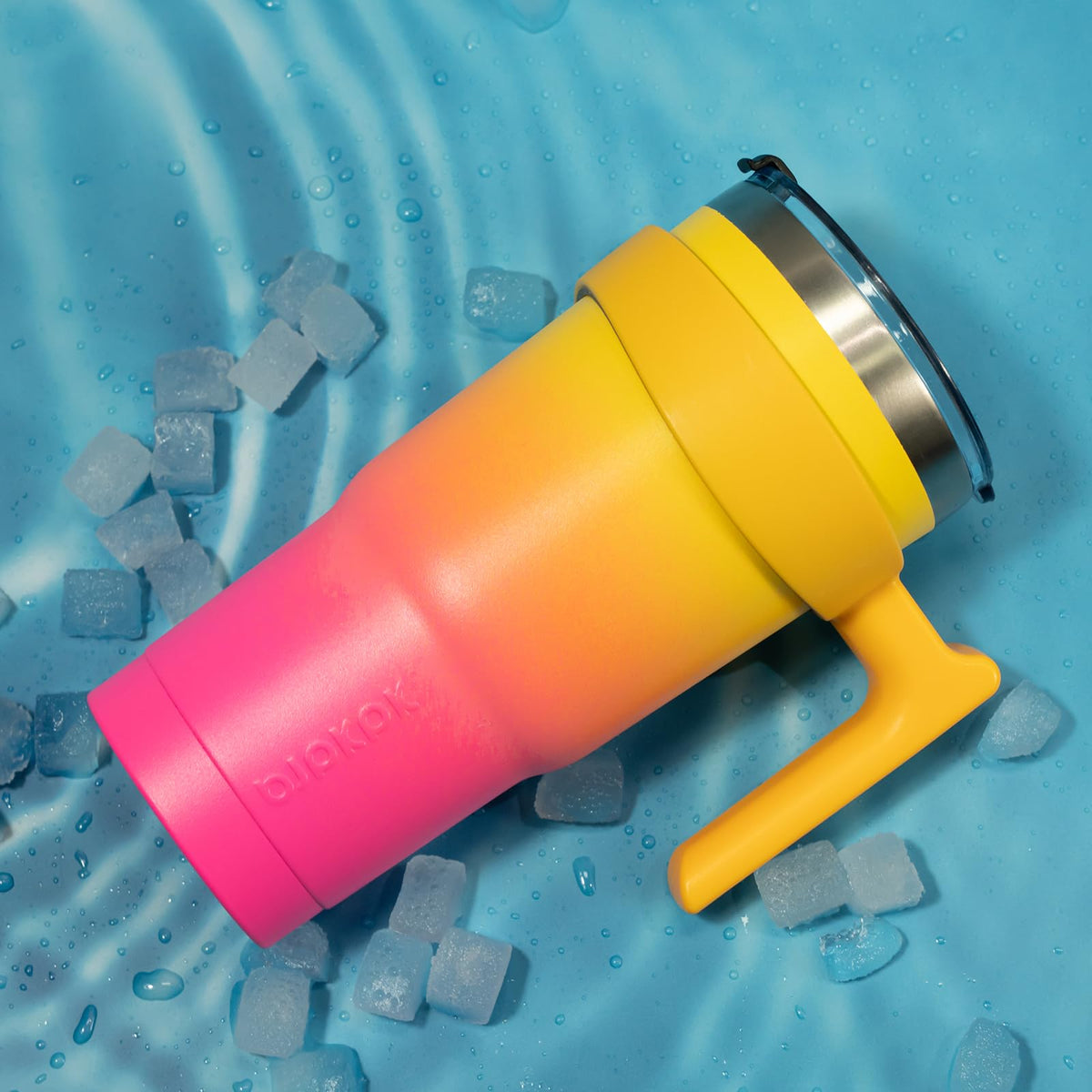 BJPKPK - Vaso de 30 onzas con asa y popote de acero inoxidable para viaje, vaso aislado con tapas, puesta de sol pastel