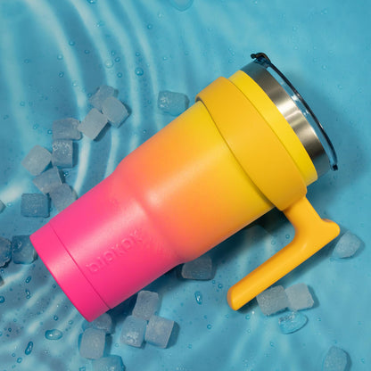 BJPKPK - Vaso de 30 onzas con asa y popote de acero inoxidable para viaje, vaso aislado con tapas, puesta de sol pastel