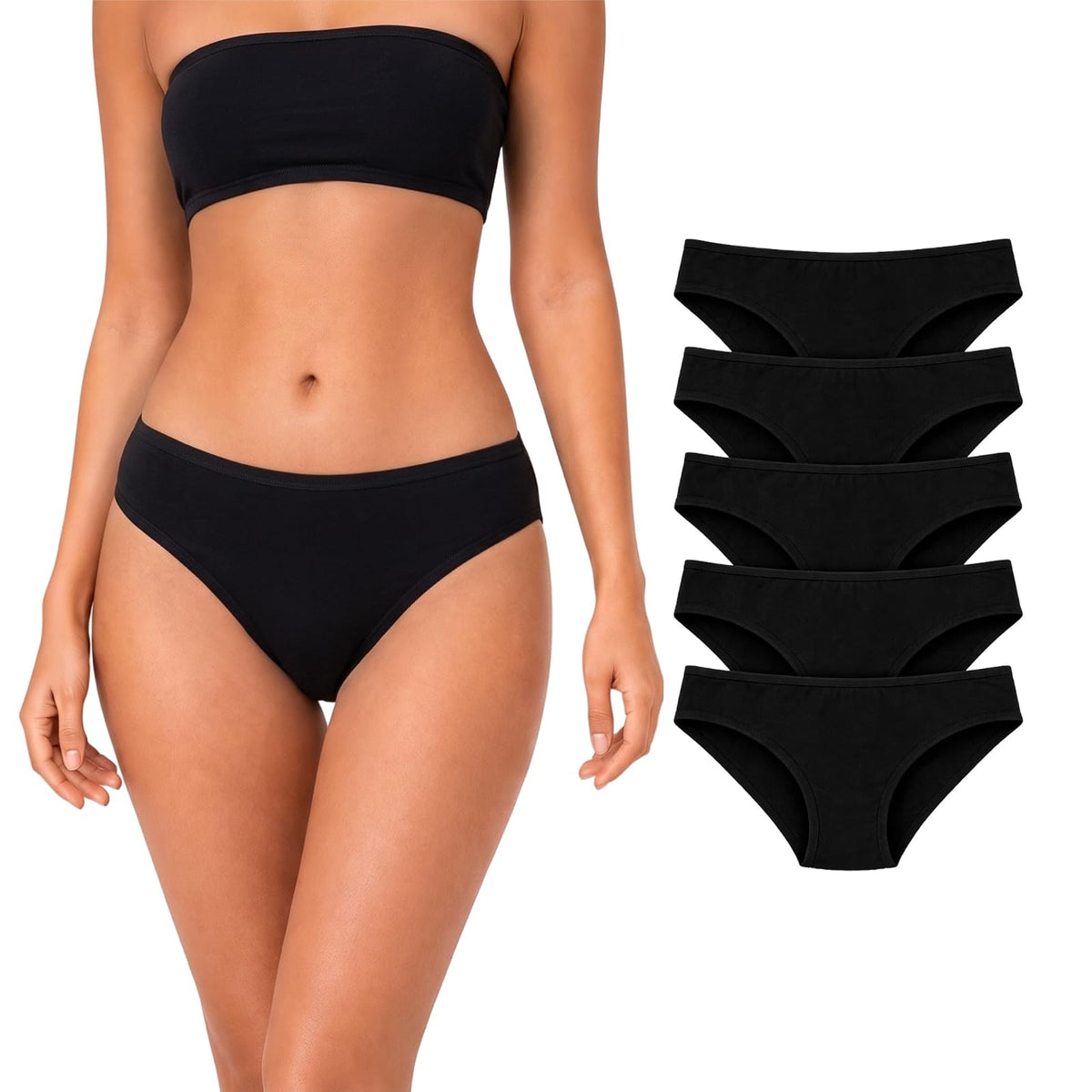 BODYcontrol Pantaletas Bikini de Algodón para Mujer - M - NEGRO - SET 5