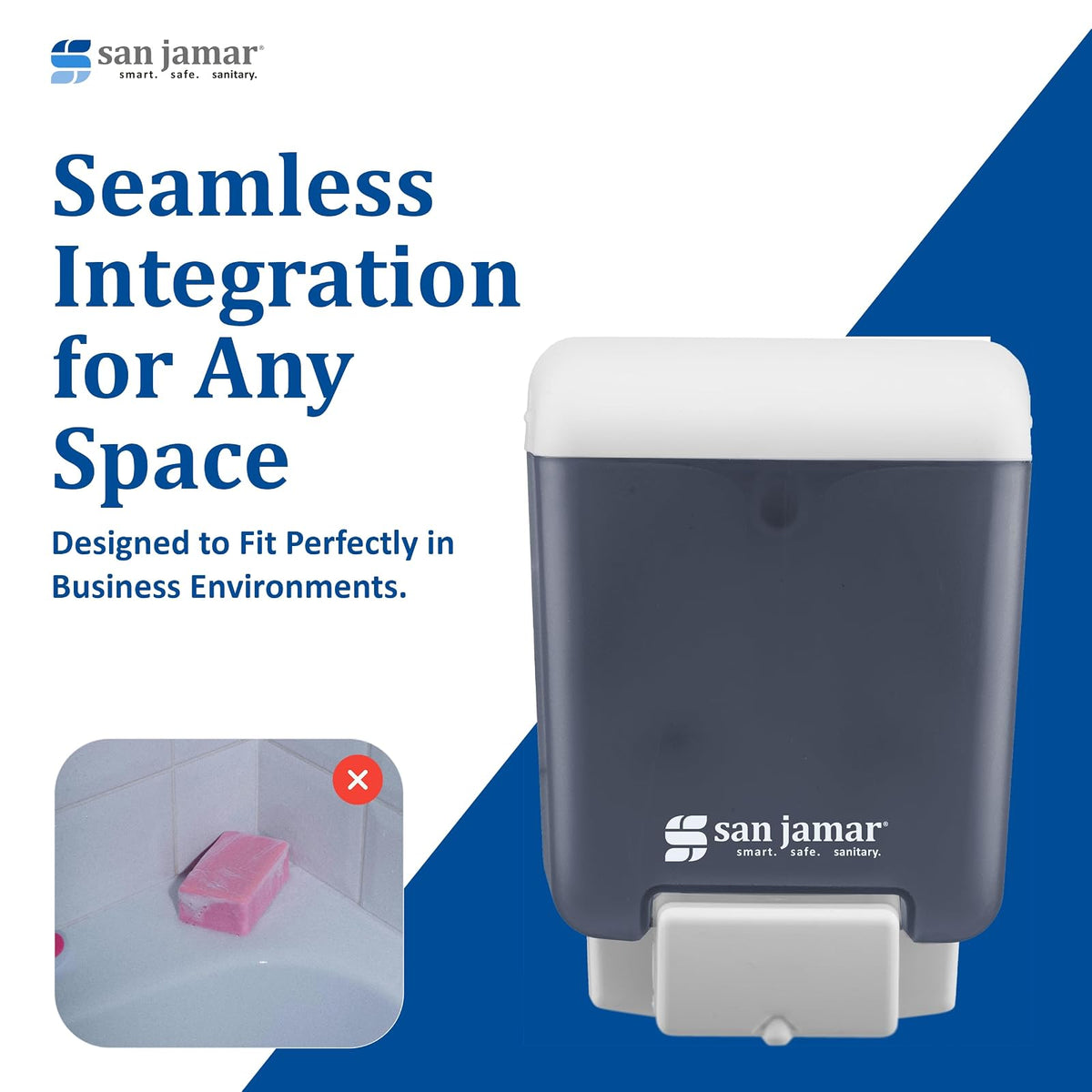 San Jamar Dispensador de jabón Manual de plástico clásico, dispensador desinfectante de Manos con compatibilidad Universal para el hogar, baño, Cocina, restaurantes, 30 onzas, Azul ártico