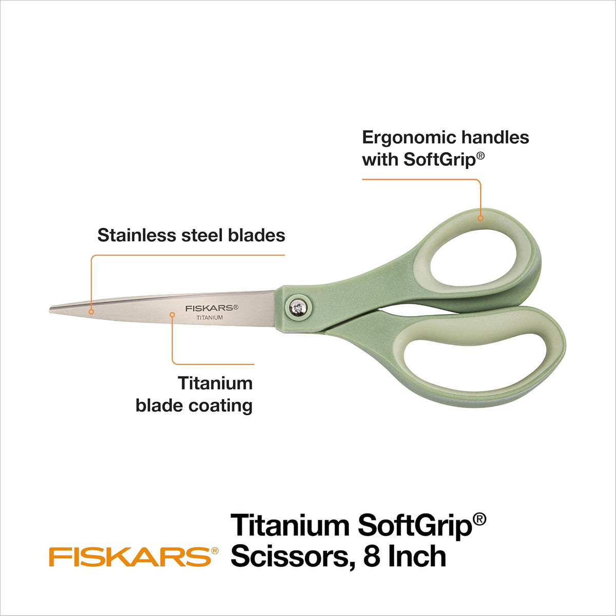 Fiskars 20,32 cm Softgrip Titanio Tijeras | Asas ergonómicas para tareas de corte diarias, tijeras afiladas multiusos para el hogar, oficina, manualidades, multicolor