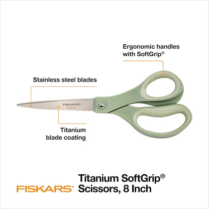 Fiskars 20,32 cm Softgrip Titanio Tijeras | Asas ergonómicas para tareas de corte diarias, tijeras afiladas multiusos para el hogar, oficina, manualidades, multicolor