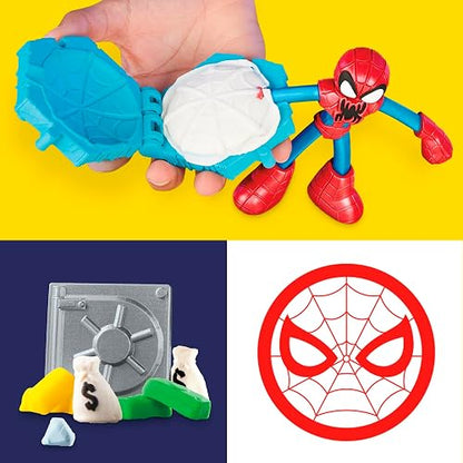 Play-Doh Hasbro Marvel Set de Juego Spider-Man Lanza y Atrapa - Kit de Manualidades 2 Figuras Flexibles, 7 Accesorios y 4 Latas niños y niñas a Partir de 4 años