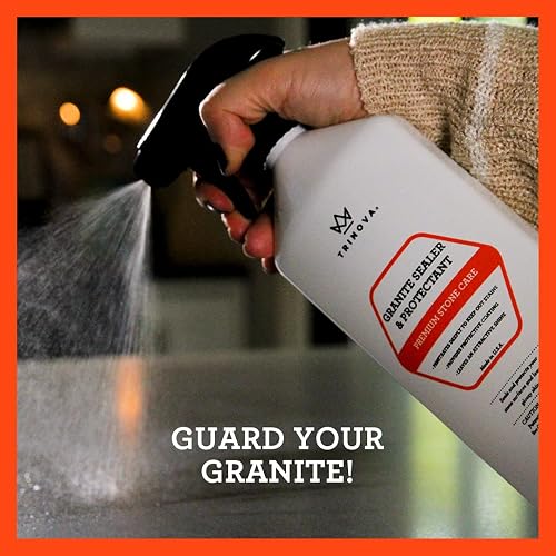 Granite Sealer & Protector - Best Stone Polish, Protectant & Care Product - Easy Maintenance for Clean Countertop Surface, Marble, Tile - No Streaks, Stains, Haze or Water Spots - 18 OZ - TriNova by T
