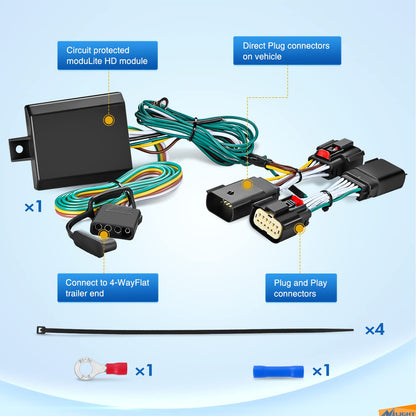 Nilight Kit de arnés de cableado de Remolque de 4 vías 56407 para el Lado del vehículo, arnés de Cable de Remolque JL Personalizado Compatible con Wrangler JL 2018-2023 y Gladiator 2020-2023, 2 años