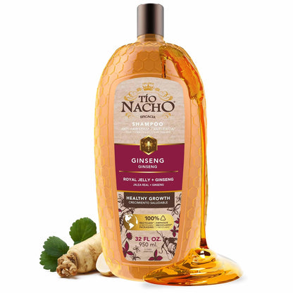 TÍO NACHO Shampoo Anticaída con Ginseng y Jalea Real, Estimula y Fortalece el Crecimiento del Cabello, Extractos de Romero, Aloe Vera y Jojoba, Ideal para la Caída del Cabello. Contiene una Botella con 950 ml