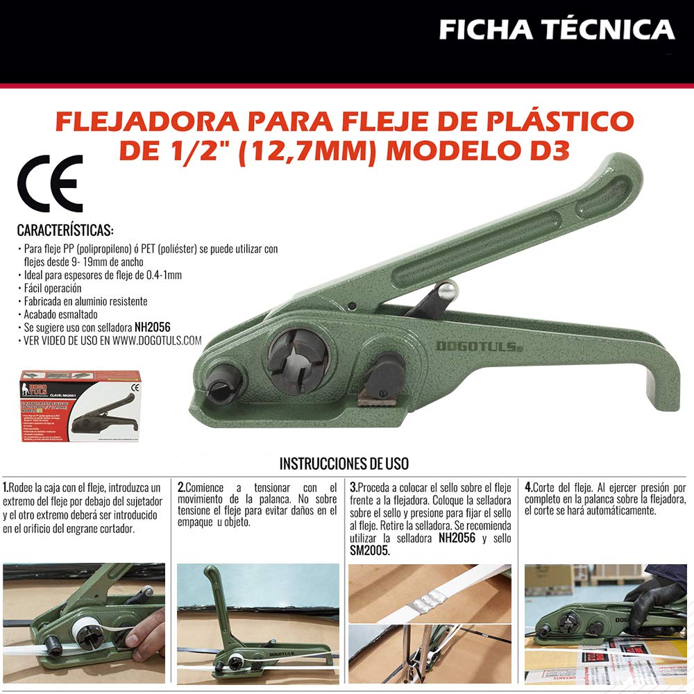 DOGOTULS NH2051 Flejadora para Fleje Plástico 1/2" Manual Modelo D3