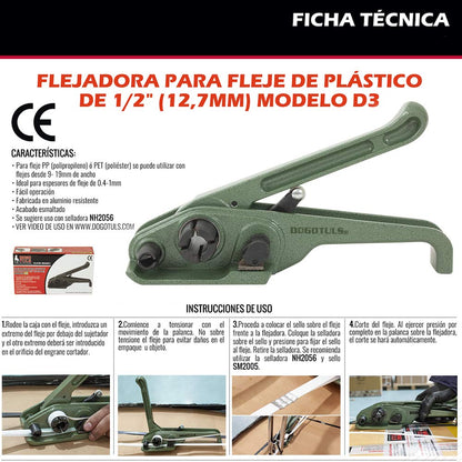 DOGOTULS NH2051 Flejadora para Fleje Plástico 1/2" Manual Modelo D3