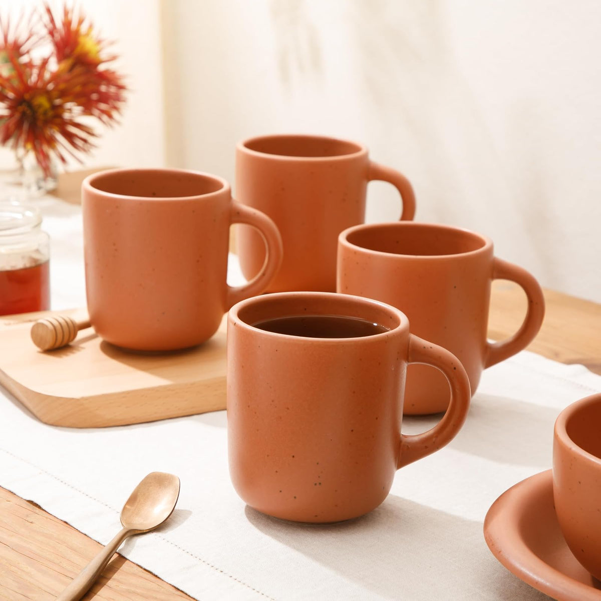 - Juego de 4 tazas de arcilla de Córcega, Terracota, Mate, Sólido, Adecuado para lavaplatos y microondas