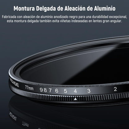 NEEWER BÁSICO 77mm Filtro ND Variable, ND2-400 1-9 Stops Reducción de Luz, Filtro Densidad Neutra Variable Giratorio con Revestimiento Antihuellas, Marco Delgado para Lentes Cámara