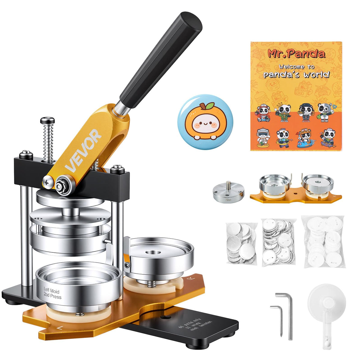 VEVOR Máquina para hacer botones, kit de prensa perforadora de insignias 75 mm, fabricante de alfileres, suministros para hacer botones con 500 piezas de botones, cortador de círculos y libro mágico