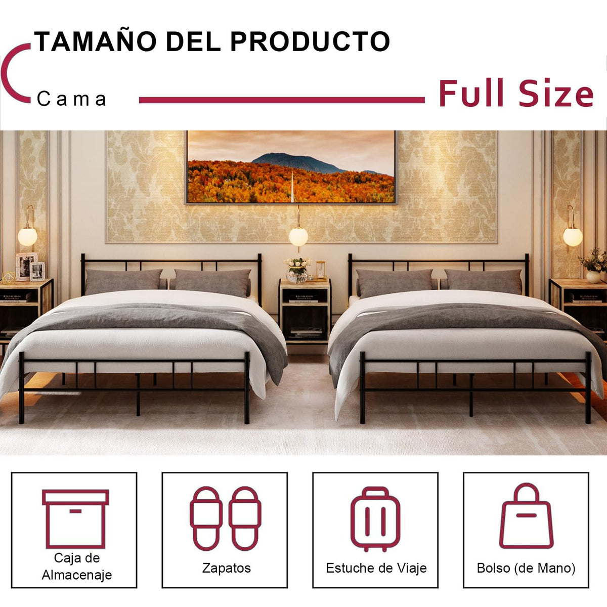 LÖSEN Cama de Hierro Estilo Industrial para Dormitorio, Habitación de Invitados y Apartamento 197 x 141 x 80.5 cm Negro