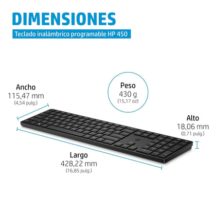 HP Teclado Inalámbrico 450, en Español, Windows/Mac OS, Multi-Dispositivo, Negro (4R184AA)