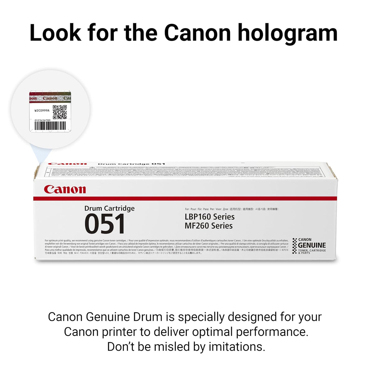 Canon - Tambor 051 Negro (2170C001), 1 Paquete, para impresoras láser imageCLASS MF269dw, MF267dw, MF264dw, LBP162dw