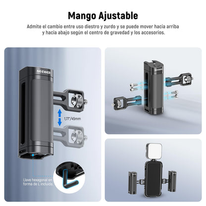 NEEWER Side Handle Grip con Disparador de Botón para Cage Video Rig de Teléfono, 2 Adaptador Montaje con 1/4" Tornillo y Pasador Localización, Empuñadura Lateral Compatible con SmallRig Jaula, PA005E